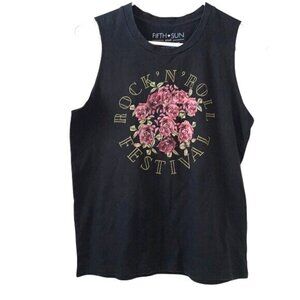 Rock N Roll Festival Sleeveless Graphic Tee By Fifth Sun Black Tank Top